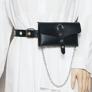 Elegant Black Mini Belt Bag with Chain Accent